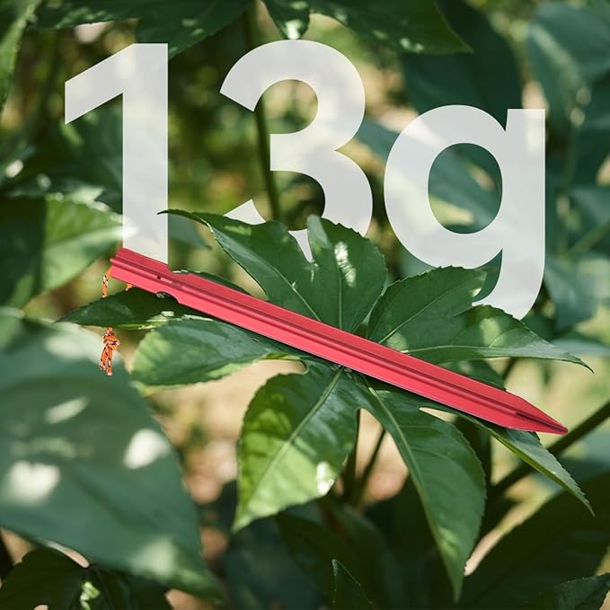 12 Pack Tent Stakes, 7-inch Ultralight Aluminum Ground Pegs with Reflective Pull Ropes, Tri-Beam Stake in a Carrying Bag, for Camping, Backpacking, Hiking, Hammocks and Canopy, Red