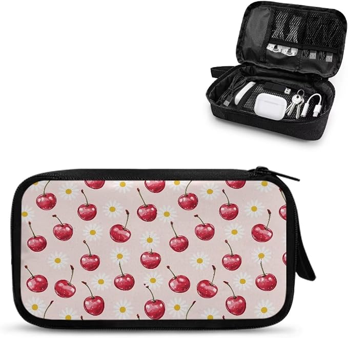 Cherries Travel Cord Organizer Case Cord Organizer Travel Large Storage Bag holds Phone Power Bank SD Card Tech Accessory Electronic Accessories Carry Case