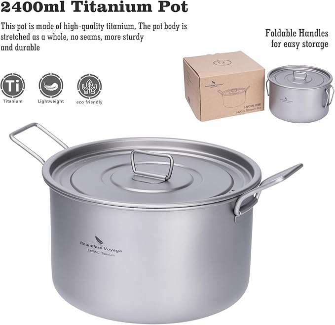 Boundless Voyage Titanium Pot Portable Camping Cookware Lightweight Cooking Pot Set for Outdoor Cooking Traveling Backpacking Hiking Trekking Picnic