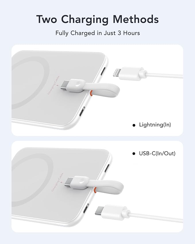 VEEKTOMX Power Bank 5000mAh with Cable Fast Charging, Magnetic Portable Battery Pack for iPhone, White