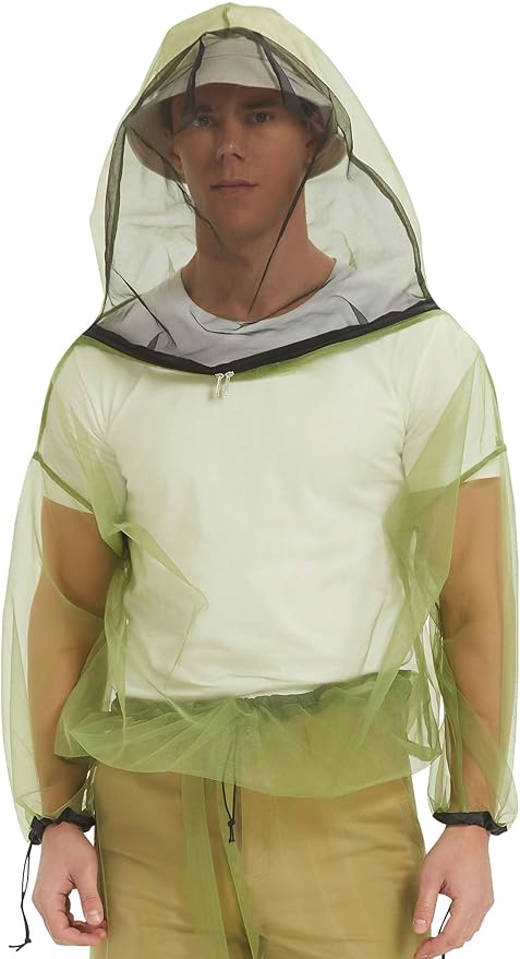 HENNCHEE Mosquito Suits for Adult, Mesh Net Bug Hooded Jacket Pant, Outdoor Full Body Protection Mosquito Proof Clothing