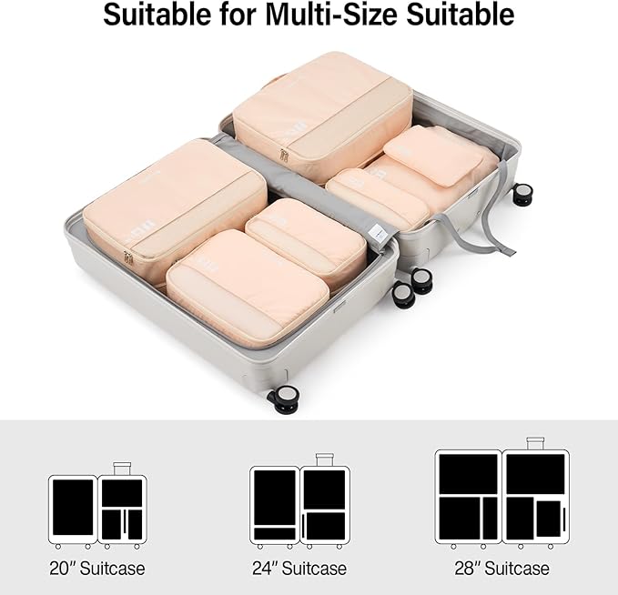 Compression Packing Cubes (Pack of 7), Expandable Luggage Organizer Bags, Hanke Packing Cubes for Travel, Double Zipper Durable Travel Packing Organizers for Suitcase Backpack and Carry-On