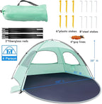 NXONE Beach Tent Sun Shade Shelter for 3/4/6 Person Person with UV Protection, Extended Floor, 3 Mesh Roll Up Windows & 8.0/8.5mm Fiberglass Rods丨Carry Bag Included