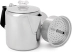 GSI Outdoors Percolator Coffee Pot I Glacier Stainless Steel with Silicone Handle for Camping, Backpacking, Travel, RV & Hunting - Stove Safe