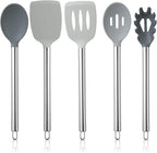 COOK WITH COLOR Silicone Cooking Utensils, Kitchen Utensil Set, Easy to Clean Silicone Kitchen Utensils, Cooking Utensils for Nonstick Cookware, Kitchen Gadgets Set, 5 Pieces, Grey Ombre