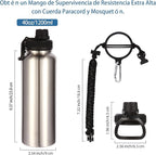 Volhoply Insulated Water Bottles Bulk 8 Pack, 40 oz Stainless Steel Sports Bottle with Paracord Handle & Spout Lid, Vacuum Metal Travel Water Cups with Wide Mouth,Reusable Large jug(Silver,8 Set)