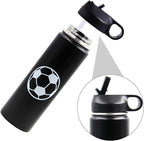 22 oz Soccer Water Bottle, Sports Flask Metal Thermo Travel Tumbler with 2 Lids, BPA Free 18/8 Stainless Steel Leak Proof Double Wall Vacuum Insulated Water Bottles, Soccer Gifts for Boys Girls Player
