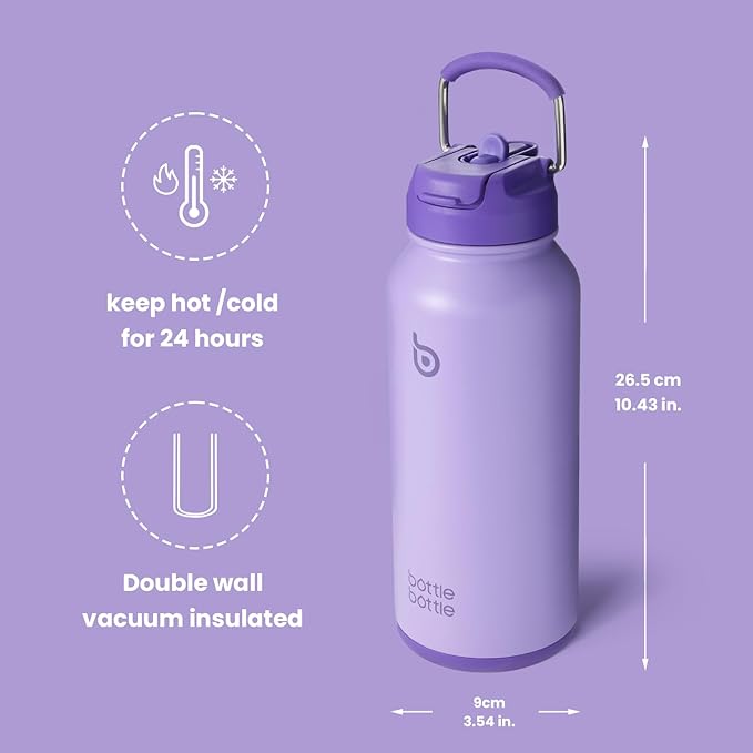 BOTTLE BOTTLE 32oz Insulated Water Bottle Stainless Steel Sport Water Bottle with Straw Dual-use Lid Design for Gym with Pill Box