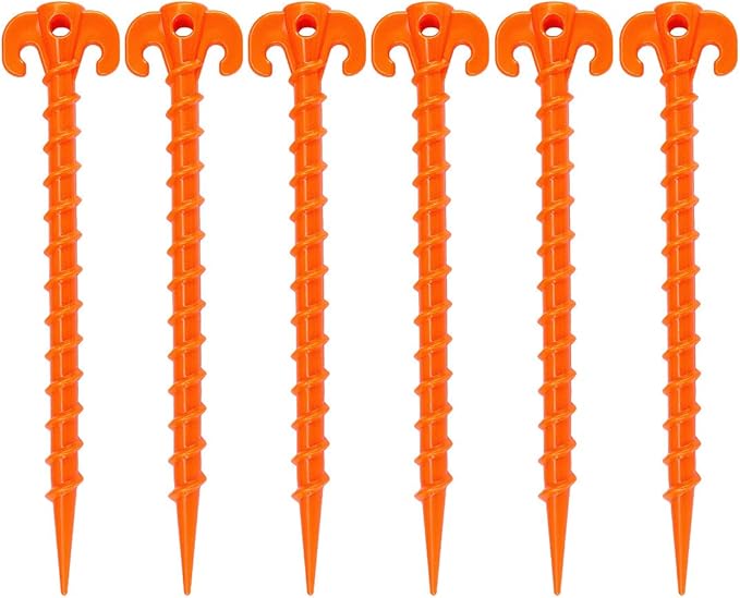 Spiral Plastic Tent Stakes 15 Pack - 10 Inch Heavy Duty Beach Tent Pegs Canopy Stakes - Essential Gear for Camping, Backpacking, Gardening and More