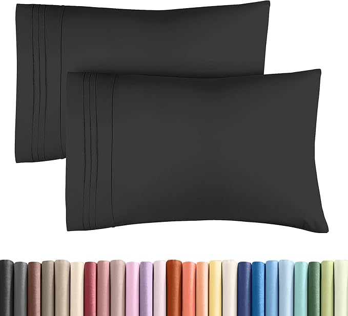King Pillow Cases Set of 2 - Ultra Soft Hotel Quality Pillowcase Covers - Luxury Comfy Cozy Bedding for Women, Men, Kids & Teens - Machine Washable Pillow Protectors - 2 Pieces Set - King Size Black