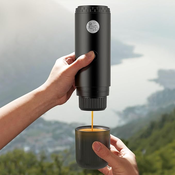 Portable Espresso Machine Mini 12V Rechargeable 3-in-1 Multi-Function Electric Coffee Machine One Key Extraction Compatible with NS & DG Capsules and Ground Coffee for Office Home (GREEN-NEW)