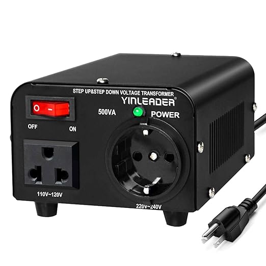 Yinleader 110v to 220v European Voltage Converter Transformer 500W Step Up Converter 110/120 Volt to 220/230/240 Volt or Step Down 220 to 110,[110V US Power Cord Included Only, No 220V Cord]