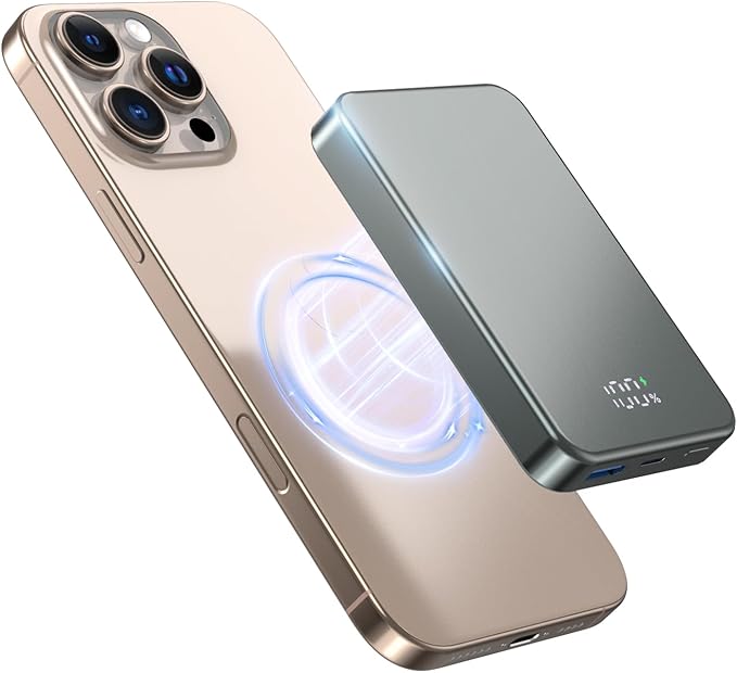for Magsafe Portable Charger, Aluminum Alloy Small 10000mAh 20W PD Magnetic Power Bank, USB-C in&Out Wireless Battery Pack Phone Charger for iPhone 17/16/15/14/13/12 Plus Pro Max Series -Gray