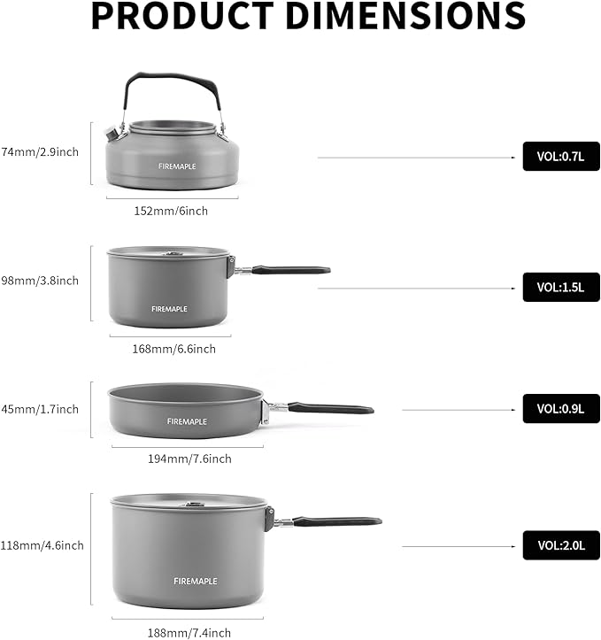 Fire-Maple Feast 4 Piece Camping Cookware Cookware Cookware Kit Outdoor Cookware Set with Pots, Kettle, Saucepans and Spatula for Hiking Fishing Picnic