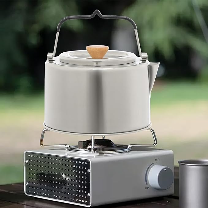 Camping Kettle, Stainless Steel Portable Coffee Tea Pot with Anti-Scald Handles, 35.2oz Capacity for Outdoor Camping Hiking Picnics (Silver)