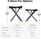 16" Foldable Portable Camping Stool Heavy Duty 350lbs for Adults Hiking, Lightweight Travel Stool with Carry Bag, Black