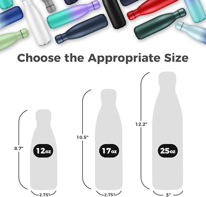 Volhoply 25oz Insulated Water Bottles Bulk 1/2/4 Pack, Metal Sports Water Bottles, Keeps Cold & Hot, BPA Free Leakproof Bottle (Black,4 Pack)