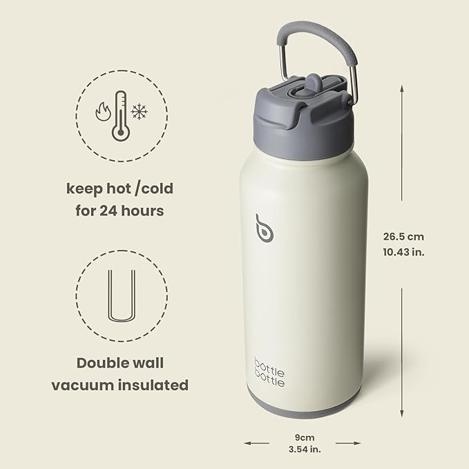 BOTTLE BOTTLE 32oz Insulated Water Bottle Stainless Steel Sport Water Bottle with Straw Dual-use Lid Design for Gym with Pill Box