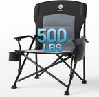 EVER ADVANCED Oversized Folding Camping Chair for Adults, Heavy Duty Lawn Chair with Side Pockets, Portable Collapsible Quad Chair for Outside, Support Up to 500lbs, Black