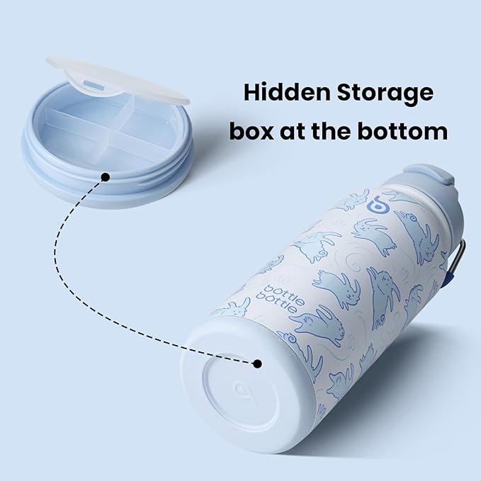 BOTTLE BOTTLE 32oz Insulated Water Bottle Stainless Steel Sport Water Bottle with Straw Dual-use Lid Design for Gym with Pill Box