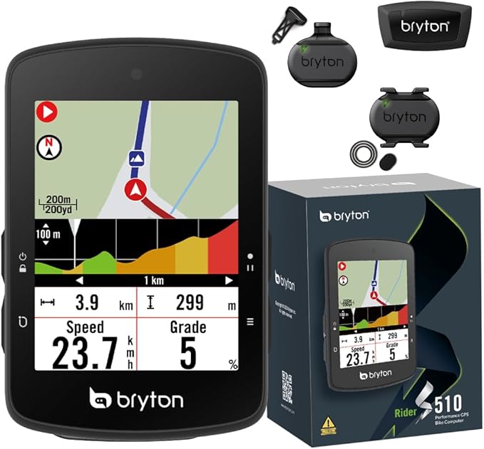 Bryton Rider S510 Sensor Bundle 2.8 Inch Color LCD Touchscreen GPS Bike/Cycling Computer, Offline USA Map, Compatible with Bike Radar, 30hrs Long Battery Life, Waterproof