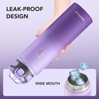 Enerbone 32 oz Insulated Water Bottle, Stainless Steel Bottle with Carrying Strap, Double-Wall Vacuum Insulation Design, Leakproof Sports Bottle with Straw, Keep Drinks Cold or Hot for Hours