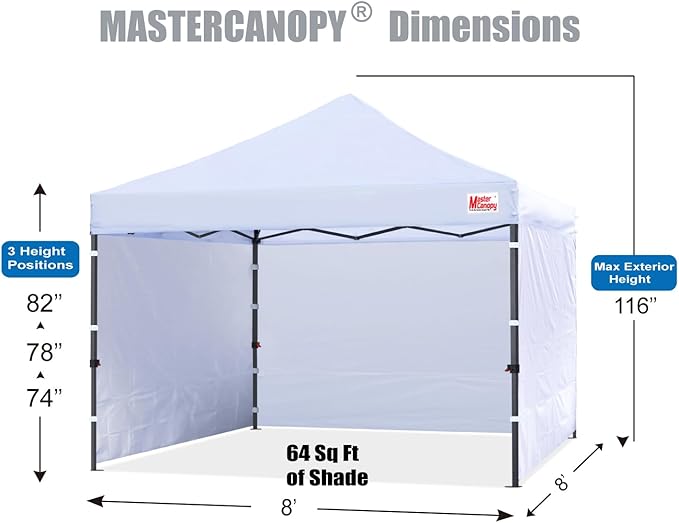MASTERCANOPY Heavy Duty Pop-up Canopy Tent with Sidewalls (8x8,White)
