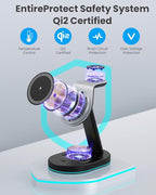 3 in 1 Wireless Charger Charging Station for iPhone,Qi2 Certified 15W Magnetic Charging Stand for Mag-Safe with 30W USB C Adapter&Friendly Night Light for iPhone 16/15/14/13/12,Apple Watch,AirPods