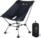 MOON LENCE Portable Camping Chair Plus Size, Folding Backpacking Beach Chair with Groundgrip Feet, Upgraded Comfort & Size, Still Compact and Lightweight for Hiking, 330Lbs Capacity (Black)