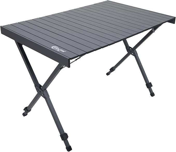 PORTAL Folding Outdoor Camping Table with Adjustable Height, Aluminum Roll-Up Top and Carry Bag, Big Large Portable Tables for Picnic, BBQ and Tailgating, Dark Gray