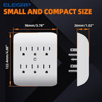 ELEGRP 6-Outlet Extender with Central Anchor, 3-Prong Grounded Wall Tab, Multiple Outlet Extender with 6 Electrical Outlets, ETL Listed, 2 Packs, White