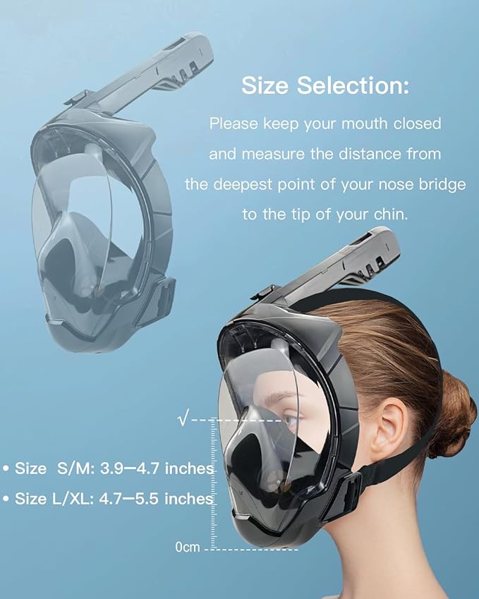 Full Face Snorkel Mask for Adults with Dry Top System 180 Degree Panoramic View Snorkeling Gear with Camera Mount Safe Breathing Anti-Leak Anti-Fog