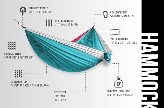 Bear Butt 2 Person Portable Hammock - Backpacking to Camping - Double Hammock for Travel & Outdoor