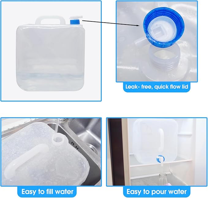 3PCS x 5.3Gal/20L, Water Storage Container, Food Safe Emergency Water Jugs with Spigot, Collapsible, BPA-Free, Portable Water Bottle Survival Kit for Camping, Hiking, Fishing, Canteen Style