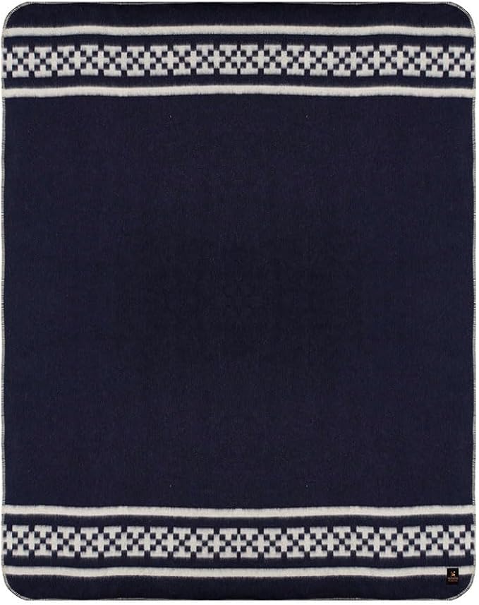 Inca Wall - Thick Alpaca Wool Blanket Heavyweight Camping Outdoors Indoors Soft Peru Twin Size Ethnic Design (Navy Blue/Ivory, Twin Size)