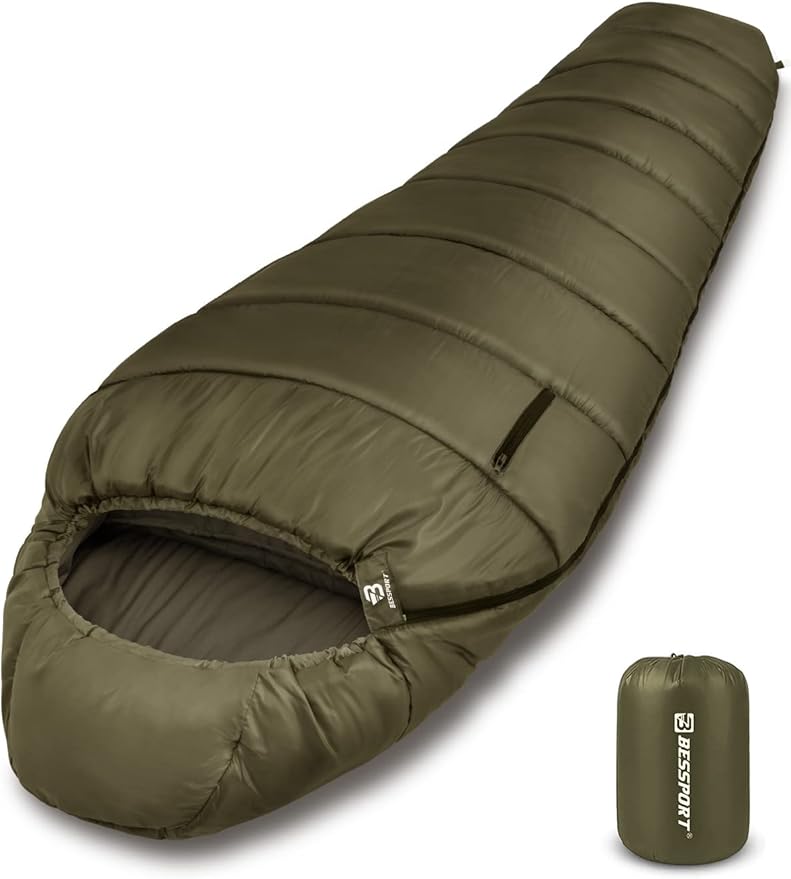 Bessport Mummy Sleeping Bag | 15-45 ℉ Extreme 3-4 Season Sleeping Bag for Adults Cold Weather– Warm and Washable, for Hiking Traveling & Outdoor Activities