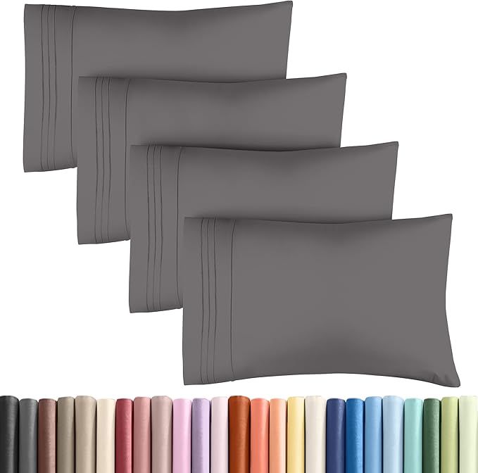 Pillowcases - Ultra Soft Hotel Quality Pillowcase Covers - Comfy, Cozy & Wrinkle Free - Shrinkage and Fade Resistant - Machine Washable Pillow Protectors - (Queen, Dark Grey, 4 Piece Set)