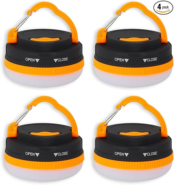 Portable LED Camping Lantern, Collapsible with Carabiner Hook in Eye-Catching Black and Orange – Your Go-to Gear for Nighttime Fun! Adventure Ready！