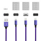 Multi Charging Cable(2Pack 4FT), Nylon Braided 3 in 1 Universal Charger Cable Multiple Charger Cord with Type-C/Micro USB and IP Port, Compatible with Most Cell Phones（Purple）