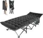 Camping Folding Cot with Mattress for Adults with 600lbs Max Load, Heavy Duty 28" Wide Portable Sleeping Camp Cot with Carry Bag for Home, Office, Travel - Black