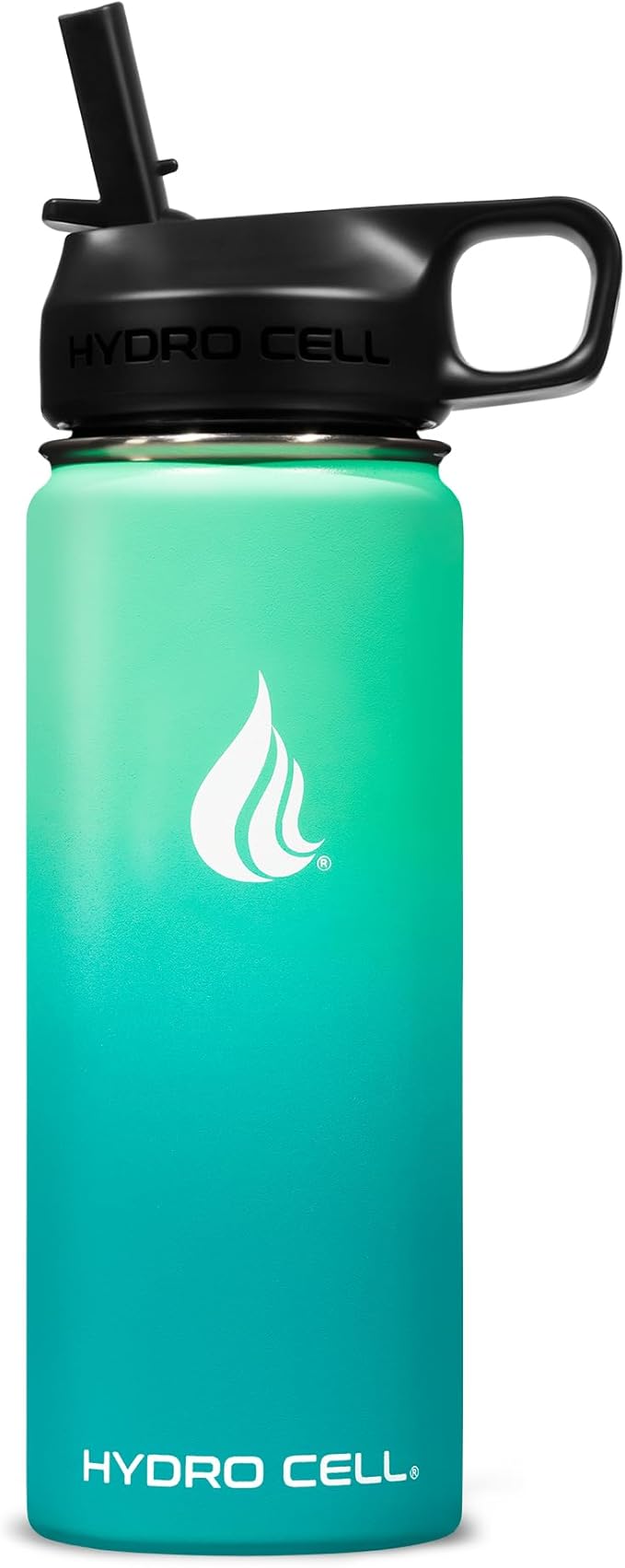 HYDRO CELL Stainless Steel Insulated Water Bottle with Straw - For Cold & Hot Drinks - Metal Vacuum Flask with Screw Cap and Modern Leakproof Sport Thermos for Adults (Mint/Green 18oz)