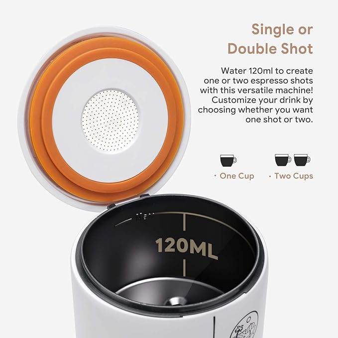 Portable Espresso Machine Mini 12V Rechargeable 3-in-1 Multi-Function Electric Coffee Machine One Key Extraction Compatible with NS & DG Capsules and Ground Coffee for Office Home (Black)
