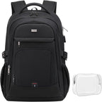 DUSLANG 17 Inch Laptop Backpack for Travel Water Resistant College Backpack for Men Women Laptop Bag with USB Charging Port Clear Cosmetic Bag,Black