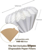AGOGO V60 Coffee Dripper - Unbreakable 304 Stainless Steel Pour Over Cone for Travel & Camping, Includes 50 Paper Filters & Barista Towel - Cream White
