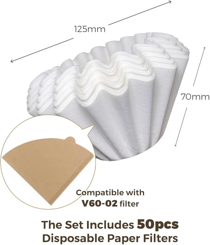 AGOGO V60 Coffee Dripper - Unbreakable 304 Stainless Steel Pour Over Cone for Travel & Camping, Includes 50 Paper Filters & Barista Towel - Cream White
