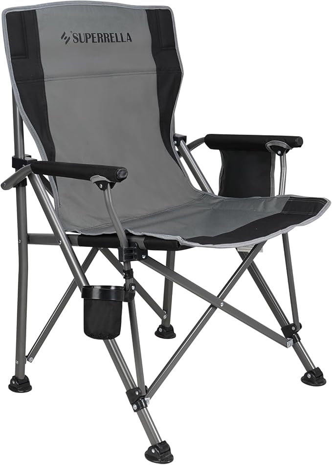 Portable Outdoor Folding Camping Chair Heavy Duty Camp Chair with Storage Bag for Outside Activities, Black Grey