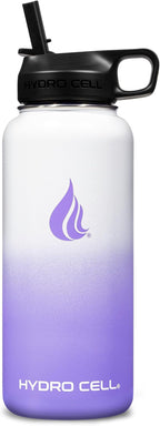 HYDRO CELL Stainless Steel Insulated Water Bottle with Straw - For Cold & Hot Drinks - Metal Vacuum Flask with Screw Cap and Modern Leakproof Sport Thermos for Adults (Lavender/White 32oz)