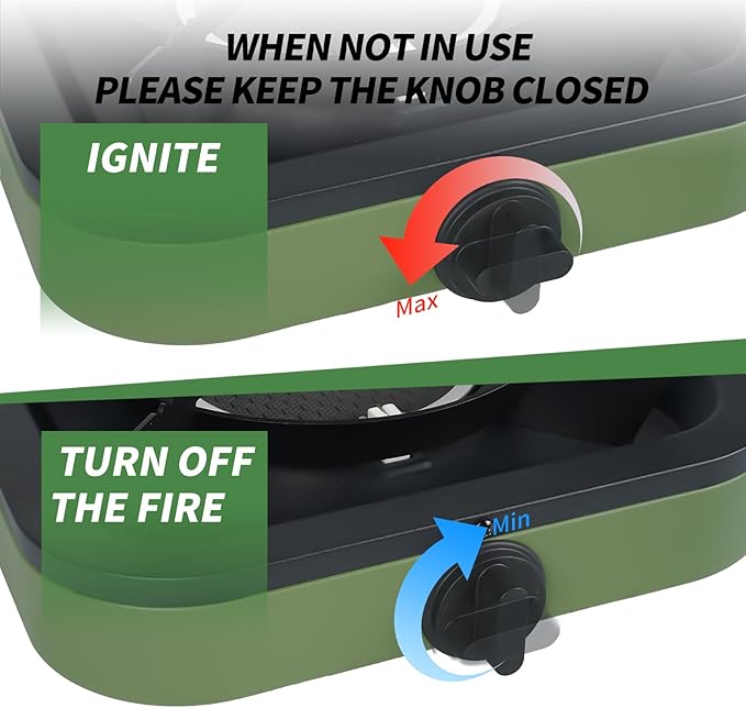 Propane Portable Camping Stove, Single Burner Propane Camp Stove, with Gas Hose, Small Camping Stove, Square Design, Army Green and Black
