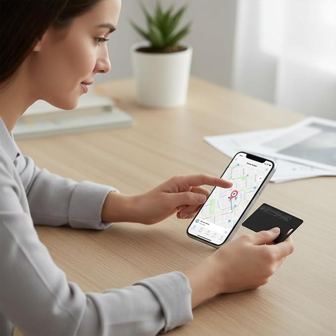 Dual Platform Rechargeable Air Tags Wallet Tracker Card, Dual System Smart Card, Compatible with Apple Find My & Google's Find Hub, Item Locator, Credit Card Size Tracker, Waterproof&Light (Black)