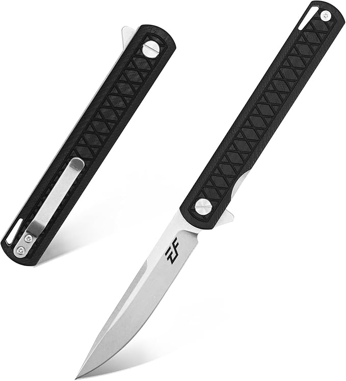 Eafengrow EF16 Folding Knife Flipper Ball Bearing Point D2 Blade G10 Handle with Pocket Clip Everday Carry Pocket Knife Liner Lock Camping Tactical Outdoor Multitool (Black)